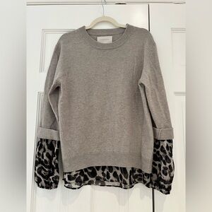 Brochu Walker Beige Sweater with Silk Leopard Blouse attachment